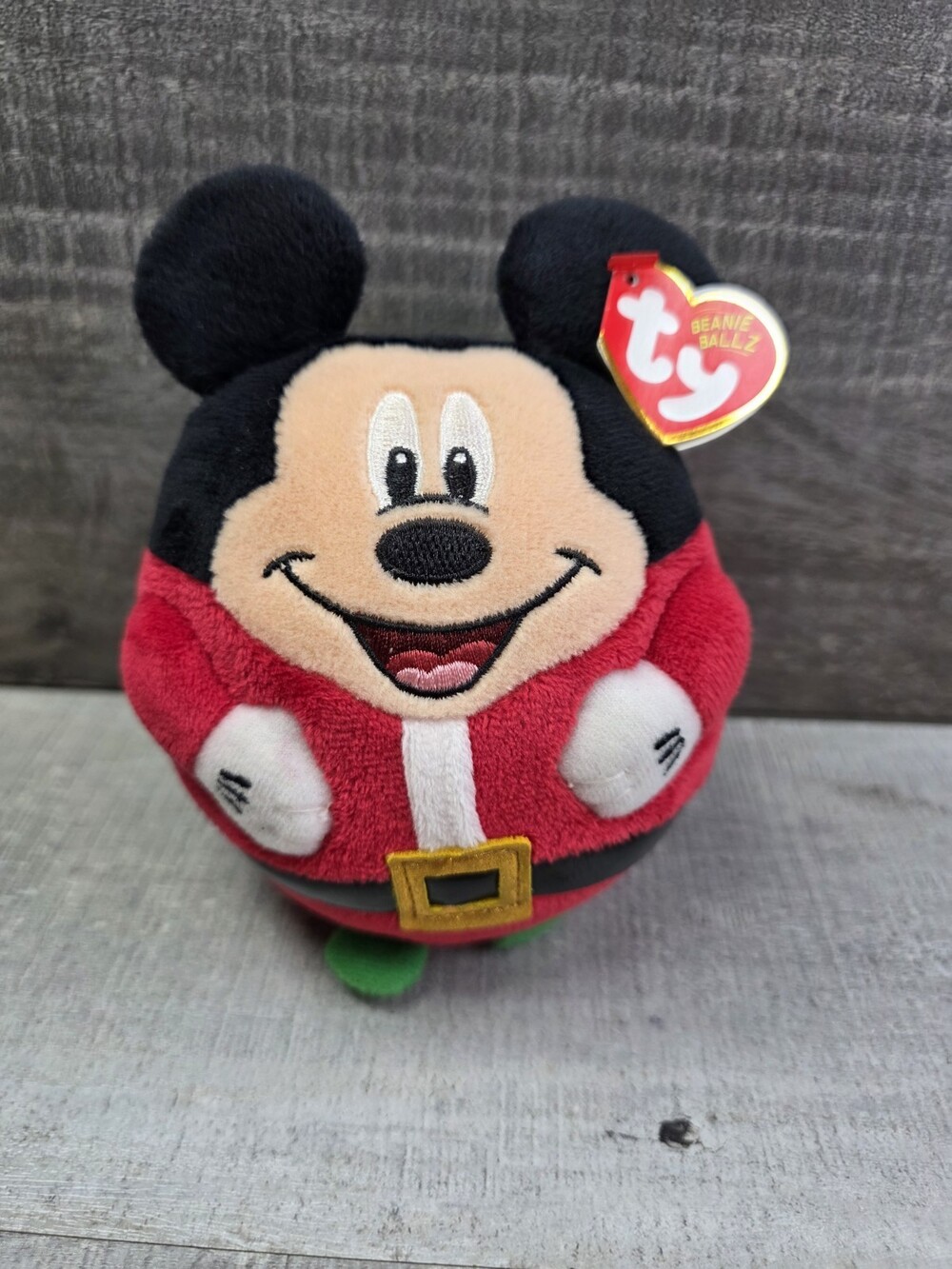 Mickey Mouse TY Disney Beanie Ballz Plush Doll Ball Santa Christmas Holiday b315